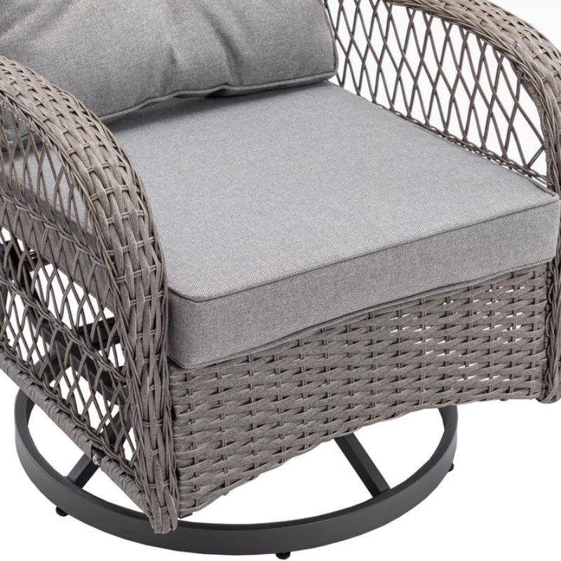 3 Pieces Outdoor Swivel Rocker Patio Chairs, 360 Degree Rocking Patio Conversation Set with Thickened Cushions and Glass Coffee Table for Backyard, Grey-海智集-Default-