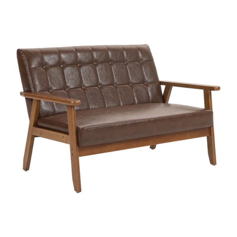 COOLMORE Mid-Century Modern Solid Loveseat Sofa Upholstered Pu Leather Loveseat, 2-Seat Upholstered Loveseat Sofa Modern Couch-海智集-Default-