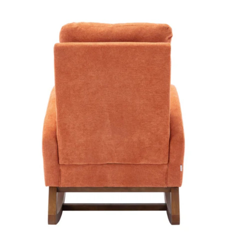 COOLMORE Rocking Chair, Modern Glider Chair, Recliner Armchair with Wood Legs and Side Pocket, Nursery Rocking Accent Chair with High Back for Living Room Bedroom (Orange linen)-海智集-Default-