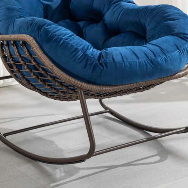 Outdoor Rattan Rocking Chair,Padded Cushion Rocker Recliner Chair Outdoor for Front Porch, Living Room, Patio, Garden, Navy Blue-海智集-Default-