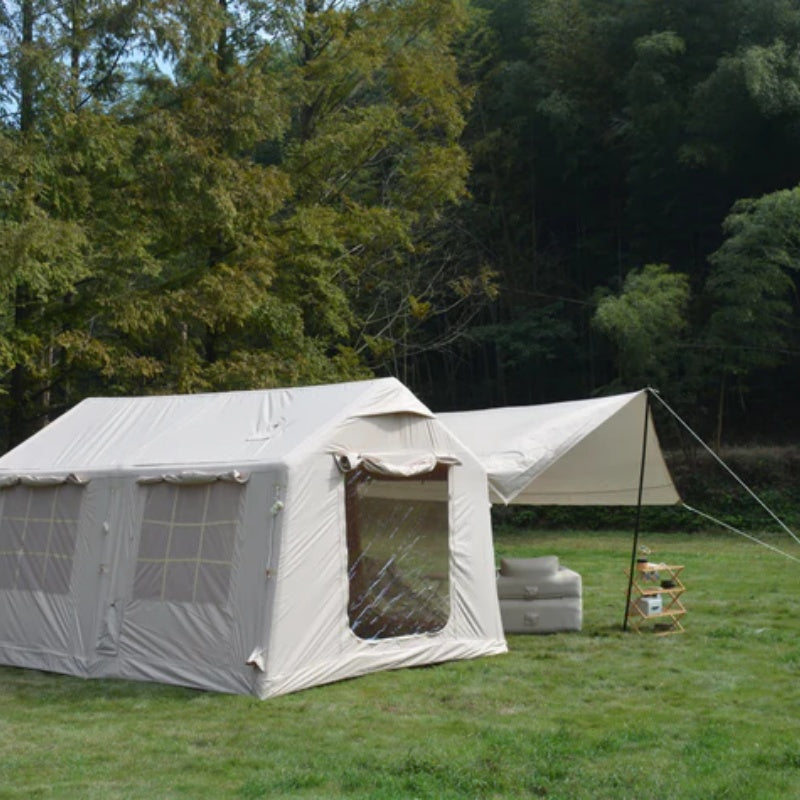 9.8 x13ft with canopy, Inflatable Camping Tents with Hand Pump, Air Glamping Tents, Easy Setup Waterproof and Windproof Blow up Tent Beige-海智集-Default-