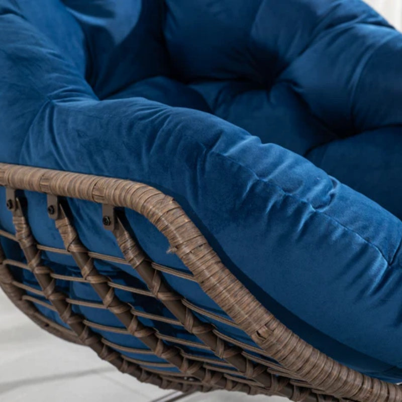 Outdoor Rattan Rocking Chair,Padded Cushion Rocker Recliner Chair Outdoor for Front Porch, Living Room, Patio, Garden, Navy Blue-海智集-Default-