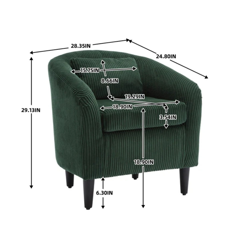 COOLMORE Living Room Accent Barrel Chair, Century Modern Style Decorative Chair, Armchair for Living Room with Thick Cushions and Pillows, Comfy Single Sofa Chair, Chair with Wooden Legs-海智集-Default-