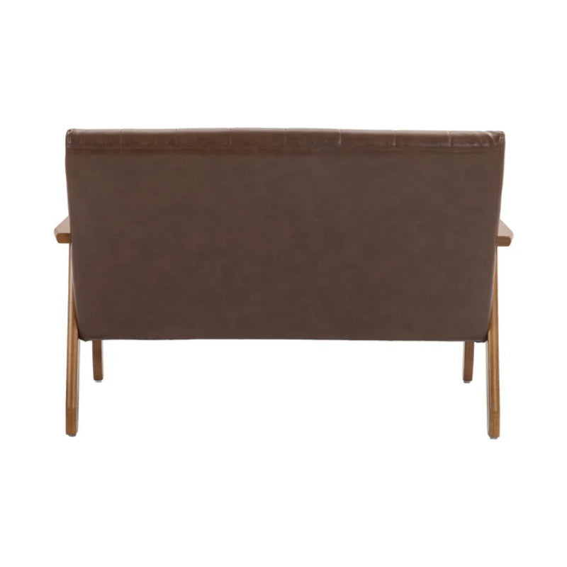 COOLMORE Mid-Century Modern Solid Loveseat Sofa Upholstered Pu Leather Loveseat, 2-Seat Upholstered Loveseat Sofa Modern Couch-海智集-Default-