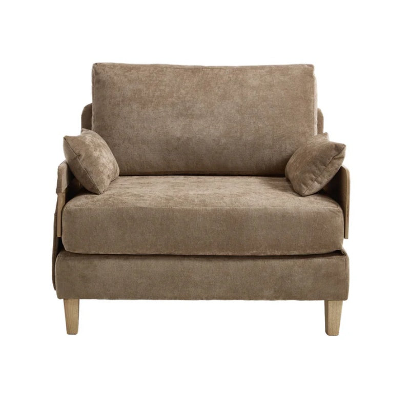 Mid-Century Modern Foldable Sofa Bed Recliner, 3-in-1 Convertible Sleeper with Three Pillows, Light Brown Chenille, Ideal for Small Spaces-海智集-Default-