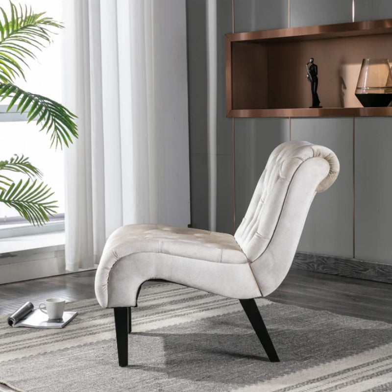 COOLMORE Modern Velvet Armless Accent Living Room Chair / Leisure Chair,Upholstered Fabric Button Comfortable Chair with Wooden Legs for Bedroom, Living Room, Office (Beige Velvet)-海智集-Default-