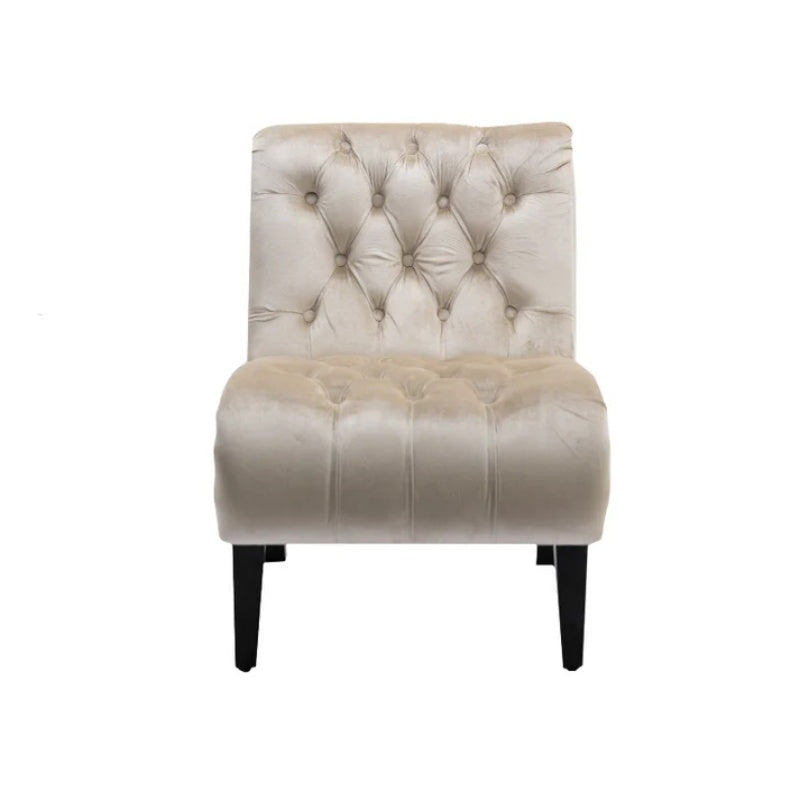 COOLMORE Modern Velvet Armless Accent Living Room Chair / Leisure Chair,Upholstered Fabric Button Comfortable Chair with Wooden Legs for Bedroom, Living Room, Office (Beige Velvet)-海智集-Default-