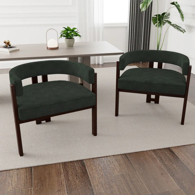 Modern Accent Chair Teddy Upholstered Armchair with Open Back 3 Legs Barrel Dining Chair Comfy Side Chair Set of 2 Emerald-海智集-Default-
