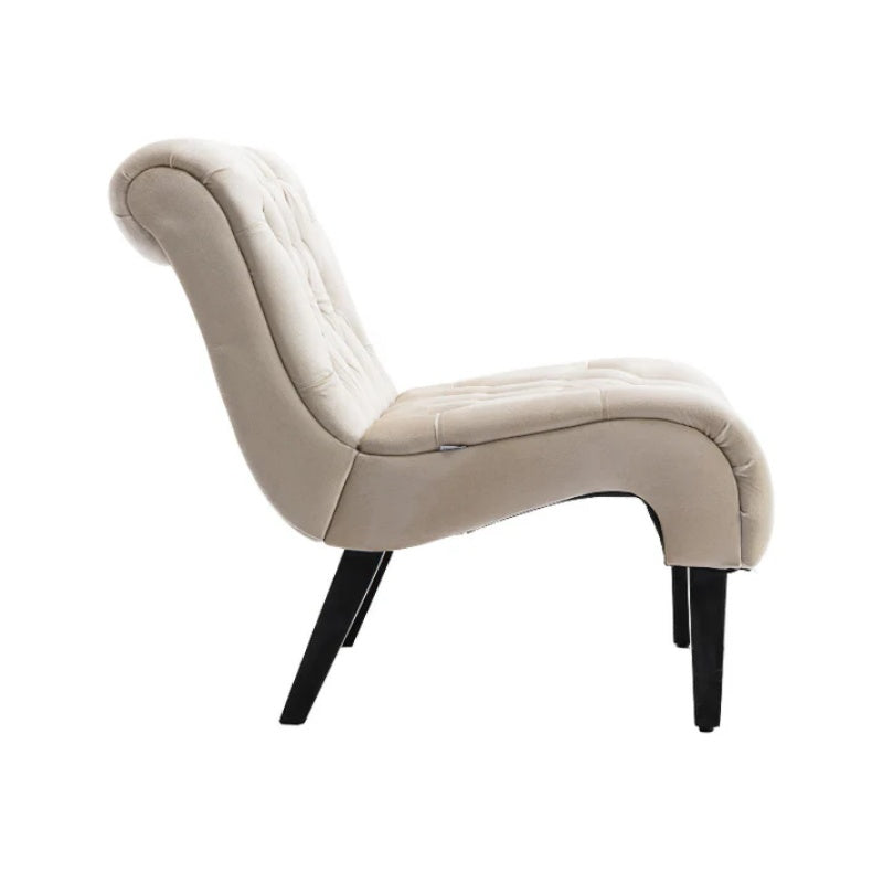 COOLMORE Modern Velvet Armless Accent Living Room Chair / Leisure Chair,Upholstered Fabric Button Comfortable Chair with Wooden Legs for Bedroom, Living Room, Office (Beige Velvet)-海智集-Default-