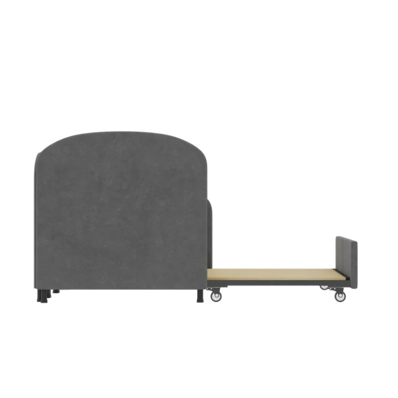 Modern Twin Size Velvet Upholstered Daybed with Additional Bed Frame, Dark Gray, Solid Wood Structure-海智集-Default-