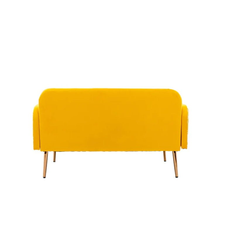 COOLMORE Modern Velvet Loveseat Sofa , Comfy Upholstered 2-Seater Sofa with Gold Metal Legs, Small Loveseat Accent Couch for Living Bedroom Leisure Areas (Yellow Velvet)-海智集-Default-