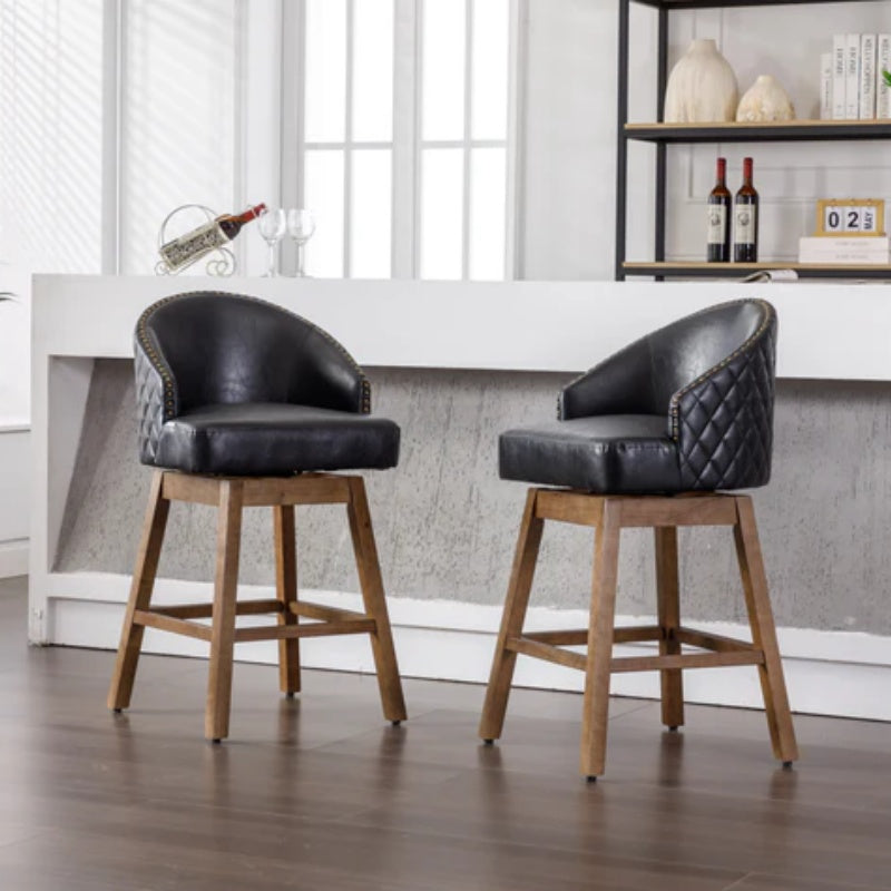 COOLMORE Bar Stools Set of 2 Counter Height Chairs with Footrest for Kitchen, Dining Room And 360 Degree Swivel-海智集-Default-