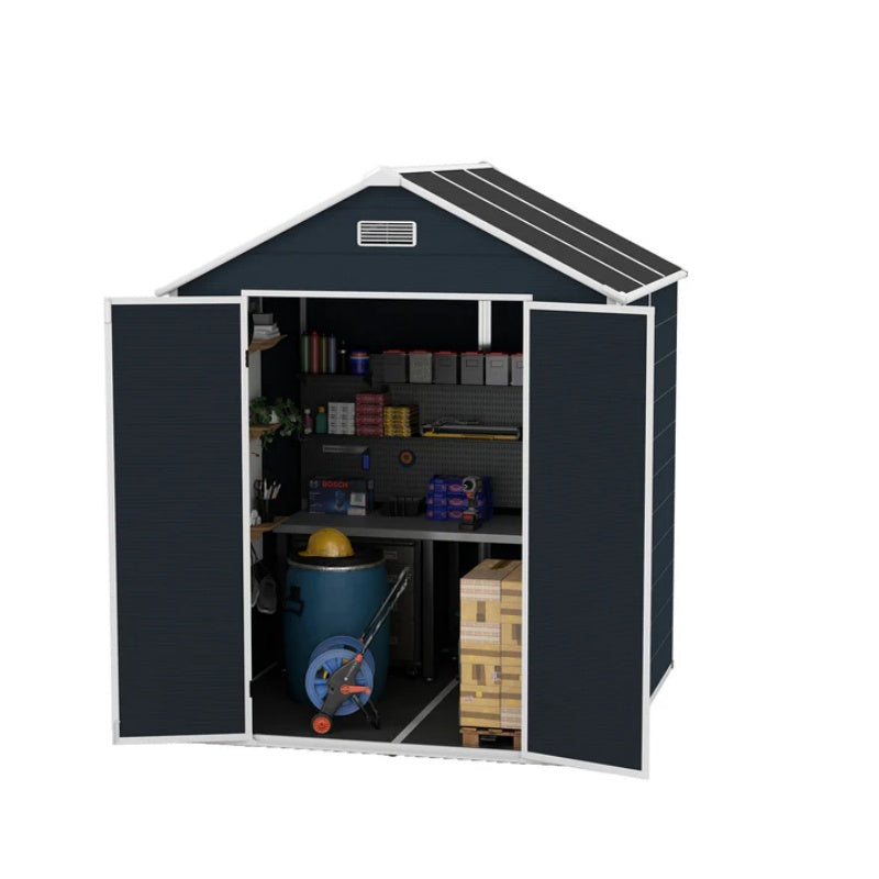 Campcraft 6*6ft resin storage shed, high quality pp material, strong structure, waterproof, rust and UV proof, large storage space, 12mm thick pp board, HD window lighting Dark gray-海智集-Default-