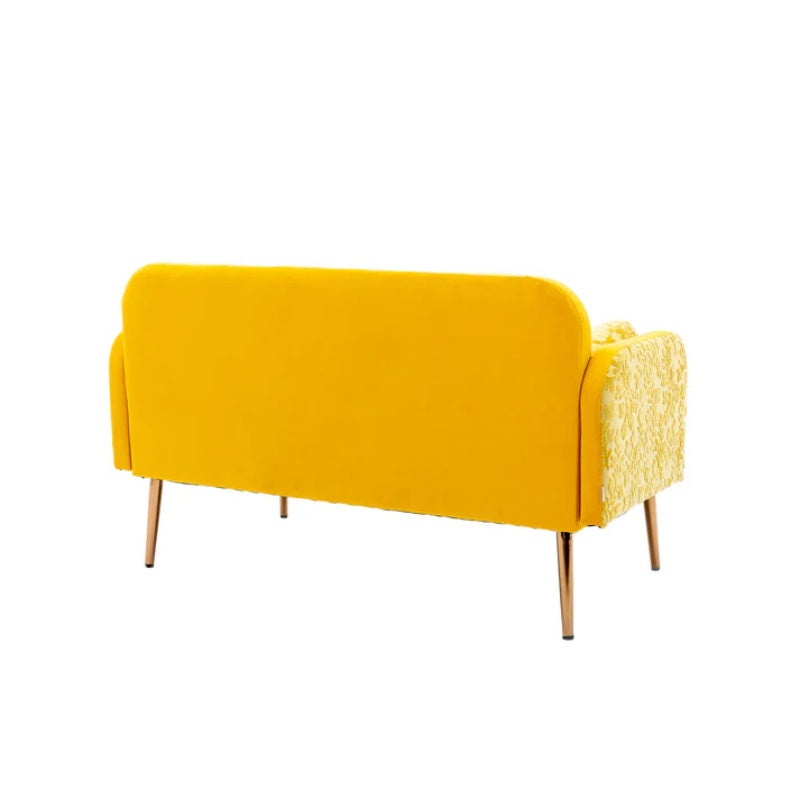 COOLMORE Modern Velvet Loveseat Sofa , Comfy Upholstered 2-Seater Sofa with Gold Metal Legs, Small Loveseat Accent Couch for Living Bedroom Leisure Areas (Yellow Velvet)-海智集-Default-