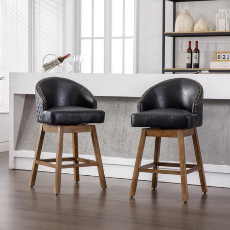 COOLMORE Bar Stools Set of 2 Counter Height Chairs with Footrest for Kitchen, Dining Room And 360 Degree Swivel-海智集-Default-