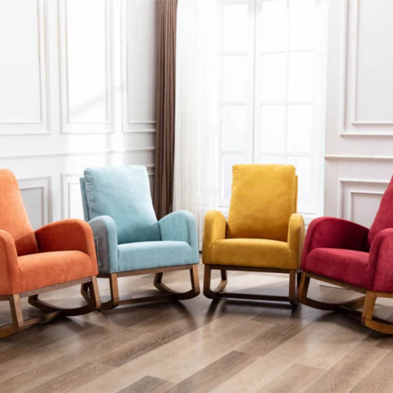 COOLMORE Rocking Chair, Modern Glider Chair, Recliner Armchair with Wood Legs and Side Pocket, Nursery Rocking Accent Chair with High Back for Living Room Bedroom (Orange linen)-海智集-Default-