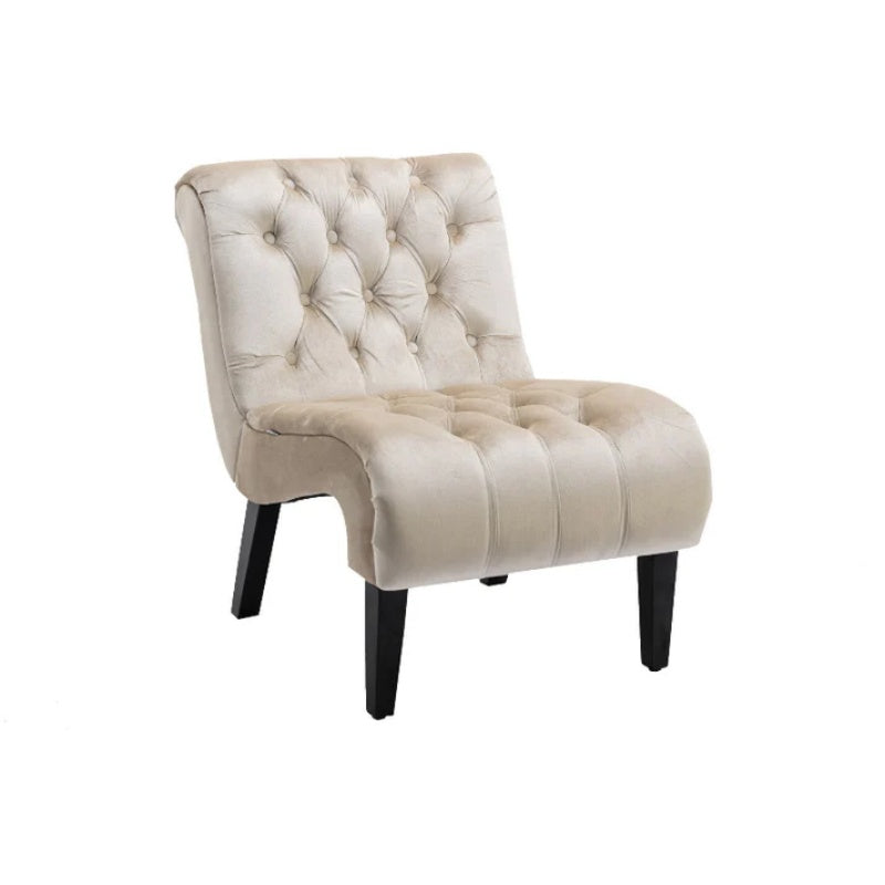 COOLMORE Modern Velvet Armless Accent Living Room Chair / Leisure Chair,Upholstered Fabric Button Comfortable Chair with Wooden Legs for Bedroom, Living Room, Office (Beige Velvet)-海智集-Default-