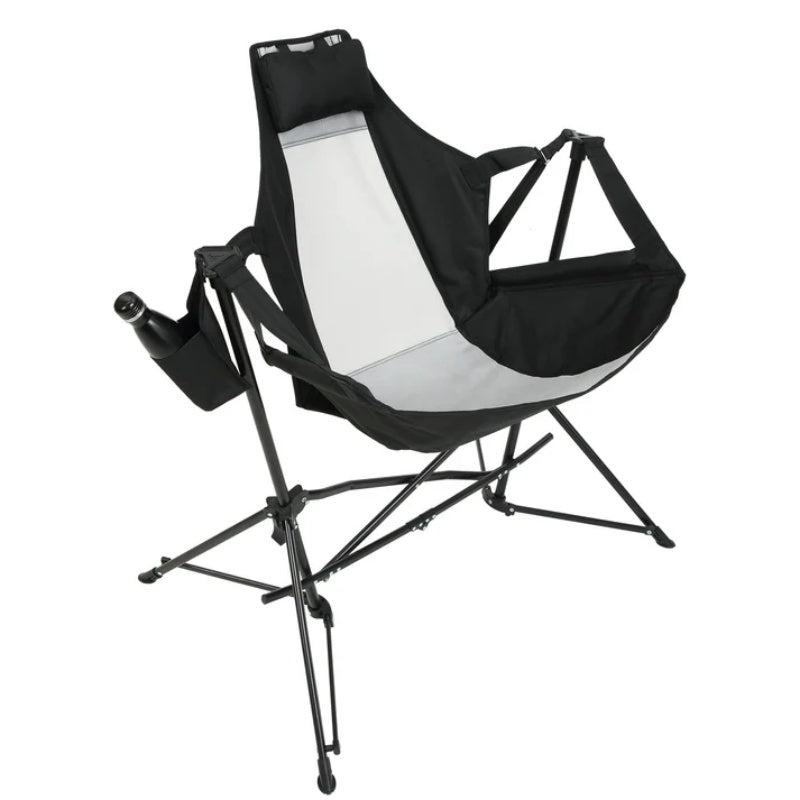 Hammock Camping Chair, Folding Portable Rocking Chair, Aluminum Alloy Adjustable Back Swinging Chair with Pillow Cup Holder, Recliner with Carry Bag for Outdoor Travel Lawn Backyard, Black-海智集-Default-