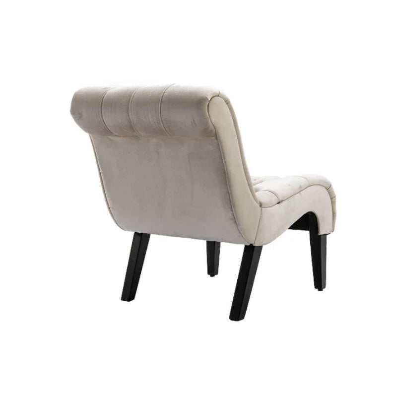 COOLMORE Modern Velvet Armless Accent Living Room Chair / Leisure Chair,Upholstered Fabric Button Comfortable Chair with Wooden Legs for Bedroom, Living Room, Office (Beige Velvet)-海智集-Default-