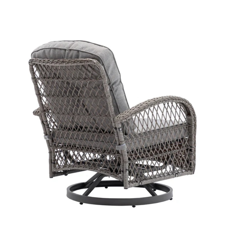 3 Pieces Outdoor Swivel Rocker Patio Chairs, 360 Degree Rocking Patio Conversation Set with Thickened Cushions and Glass Coffee Table for Backyard, Grey-海智集-Default-