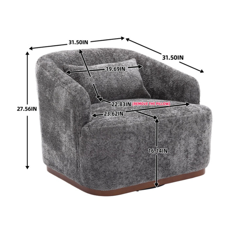 Comfy Round Accent Sofa Chair 360 Degree Swivel Barrel Club Chair, Gray Chenille Upholstery, 31.5 for Living Room, Nursery, Office-海智集-Default-