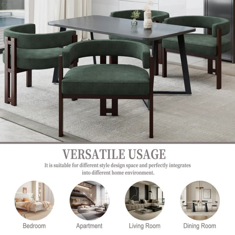 Modern Accent Chair Teddy Upholstered Armchair with Open Back 3 Legs Barrel Dining Chair Comfy Side Chair Set of 2 Emerald-海智集-Default-