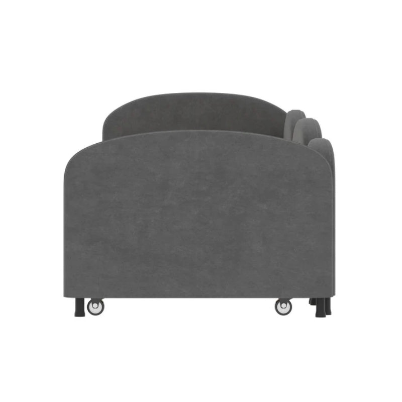 Modern Twin Size Velvet Upholstered Daybed with Additional Bed Frame, Dark Gray, Solid Wood Structure-海智集-Default-