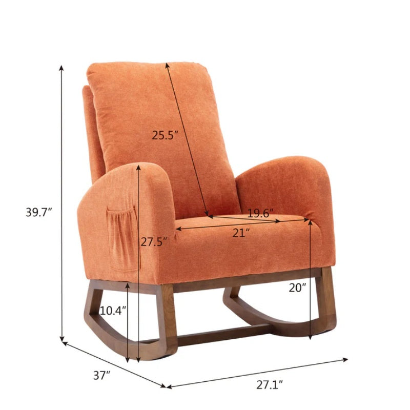 COOLMORE Rocking Chair, Modern Glider Chair, Recliner Armchair with Wood Legs and Side Pocket, Nursery Rocking Accent Chair with High Back for Living Room Bedroom (Orange linen)-海智集-Default-