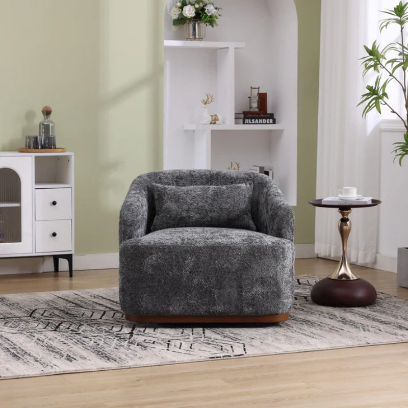 Comfy Round Accent Sofa Chair 360 Degree Swivel Barrel Club Chair, Gray Chenille Upholstery, 31.5 for Living Room, Nursery, Office-海智集-Default-