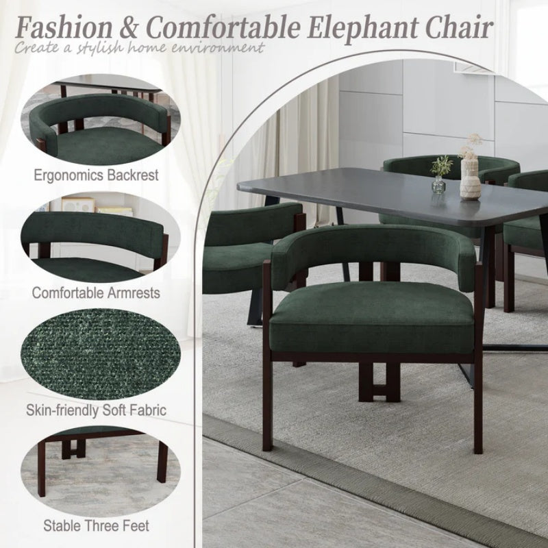 Modern Accent Chair Teddy Upholstered Armchair with Open Back 3 Legs Barrel Dining Chair Comfy Side Chair Set of 2 Emerald-海智集-Default-