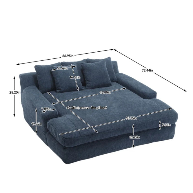 COOLMORE Chenille 2-seater lazy sofa With 5 back pillows,Comfy Sofa- Deep Seat Couch for Living Room,Club (Navy)-海智集-Default-