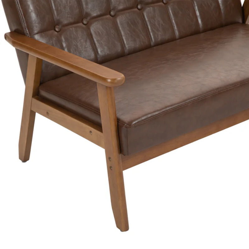 COOLMORE Mid-Century Modern Solid Loveseat Sofa Upholstered Pu Leather Loveseat, 2-Seat Upholstered Loveseat Sofa Modern Couch-海智集-Default-
