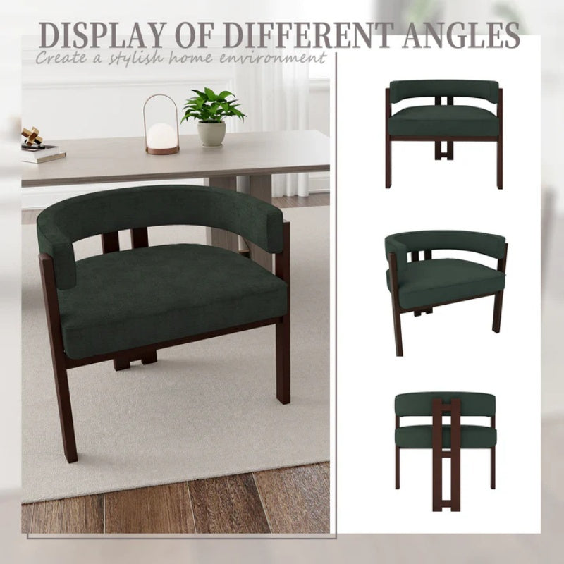 Modern Accent Chair Teddy Upholstered Armchair with Open Back 3 Legs Barrel Dining Chair Comfy Side Chair Set of 2 Emerald-海智集-Default-