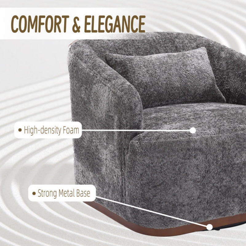 Comfy Round Accent Sofa Chair 360 Degree Swivel Barrel Club Chair, Gray Chenille Upholstery, 31.5 for Living Room, Nursery, Office-海智集-Default-