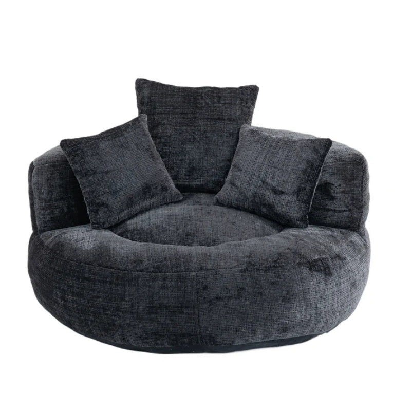 Lazy Sofa Durable Comfort Lounger High Back Bean Bag Chair Couch with Three Pillows, Black Chenille, 42.52 x 42.52 x 20.47 inches-海智集-Default-