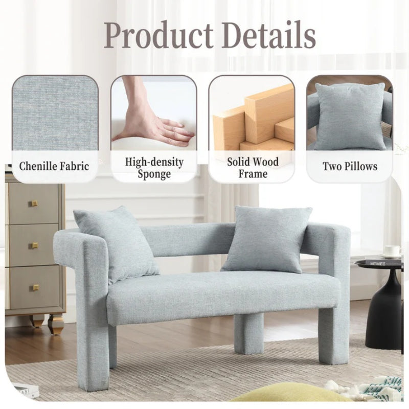 Modern Chenille Loveseat Sofa, Comfy Upholstered 2-Seater Sofa, Mint Green, Chenille, 51.18'' H x 23.62'' W x 25.59'' D-海智集-Default-