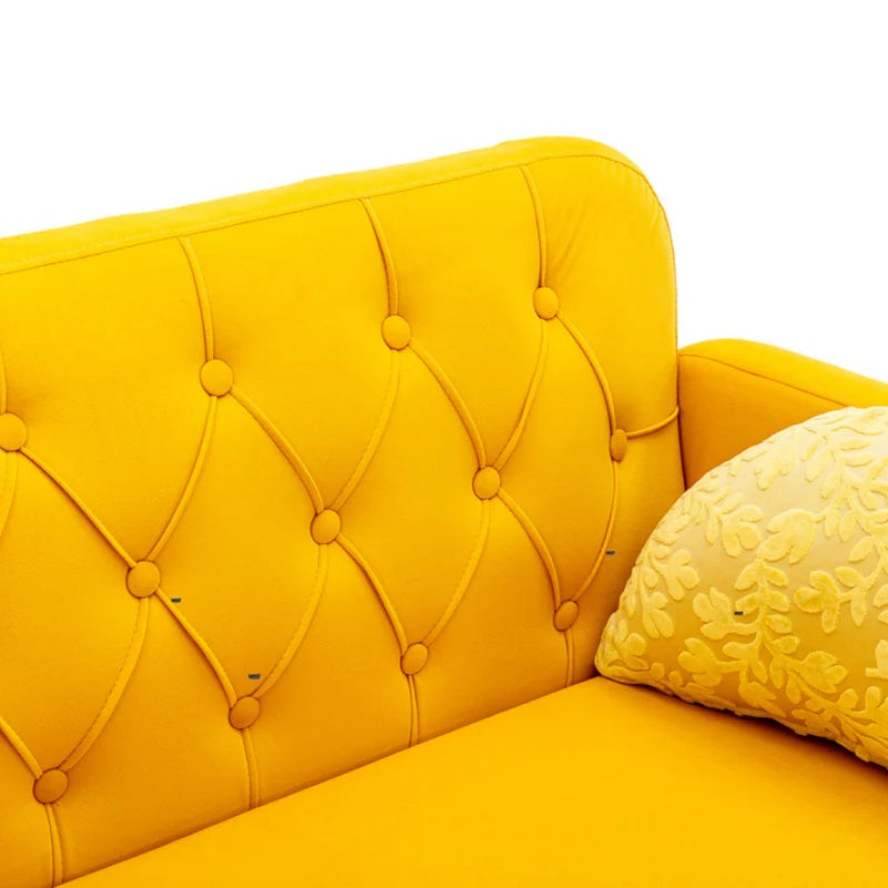 COOLMORE Modern Velvet Loveseat Sofa , Comfy Upholstered 2-Seater Sofa with Gold Metal Legs, Small Loveseat Accent Couch for Living Bedroom Leisure Areas (Yellow Velvet)-海智集-Default-