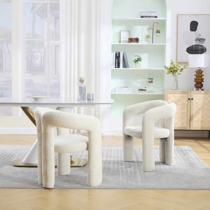COOLMORE Contemporary Designed Velvet Fabric Upholstered Accent/Dining Chair Beige Teddy Armchair Set of 2-海智集-Default-