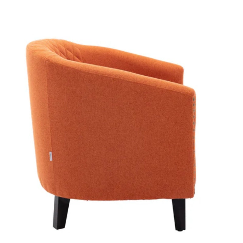 COOLMORE Barrel Chairs with Soft Padded Armrest, Club Chairs with nailheads and solid wood legs for Living Room Bedroom Waiting Room (Orange Linen)-海智集-Default-