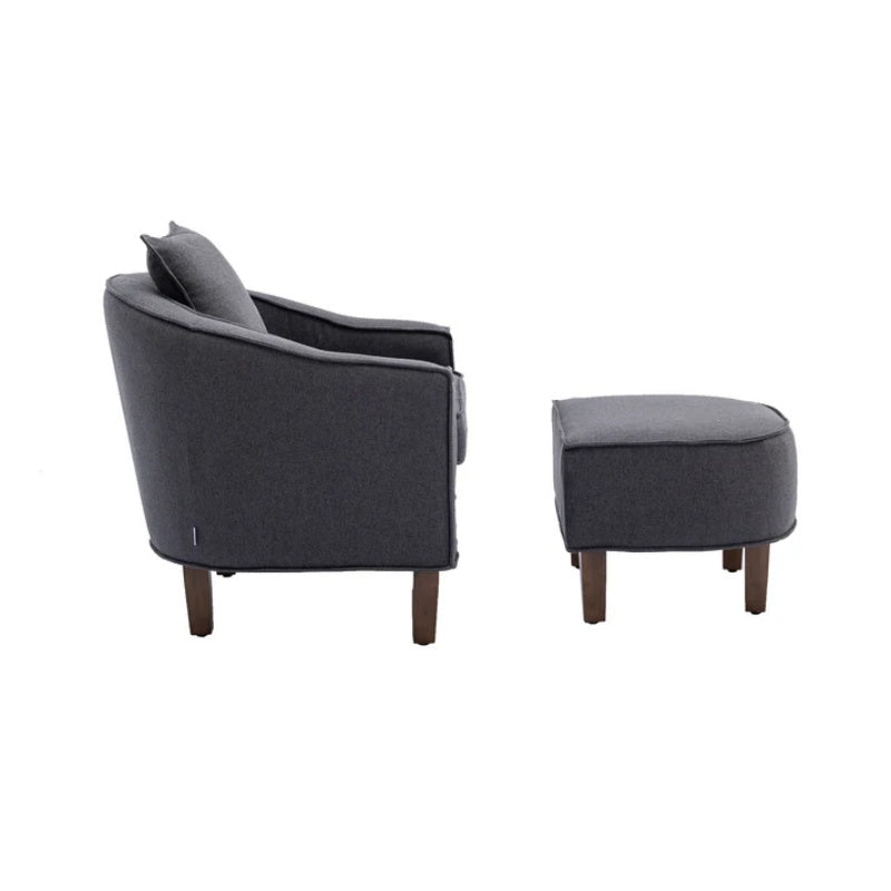 COOLMORE Accent Chair with Ottoman, Mid Century Modern Barrel Chair Upholstered Club Tub Round Arms Chair for Living Room-海智集-Default-