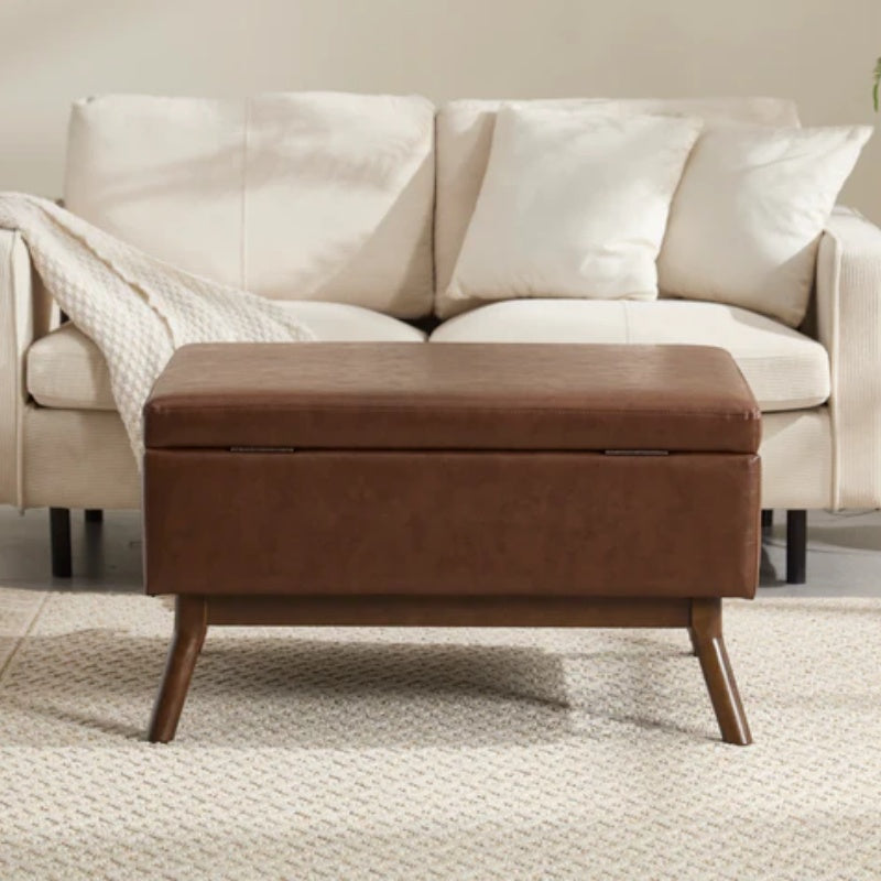 Mid-century modern square coffee table storage bench, assembled, suitable for living room, entryway and family room, used as a coffee table, stirrups, shoe bench-海智集-Default-
