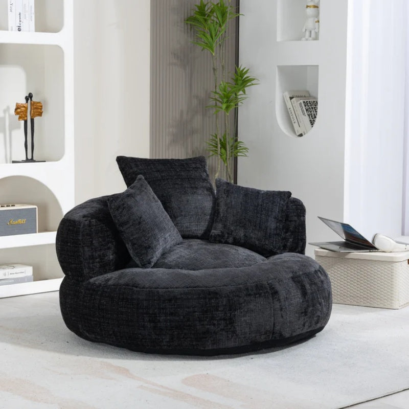 Lazy Sofa Durable Comfort Lounger High Back Bean Bag Chair Couch with Three Pillows, Black Chenille, 42.52 x 42.52 x 20.47 inches-海智集-Default-
