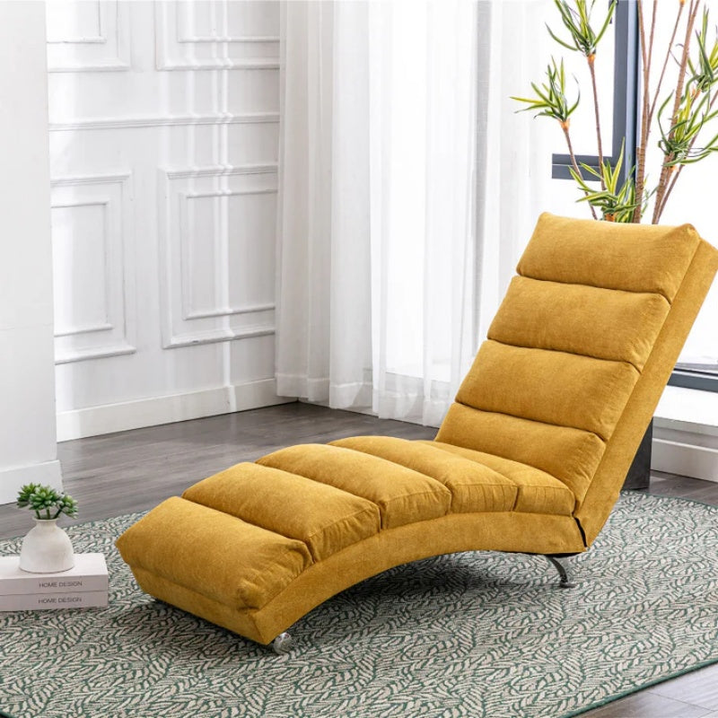 Ergonomic Linen Massage Chaise Lounge with Remote Control, Mustard Color, 5 Modes for Office, Living Room, Bedroom-海智集-Default-