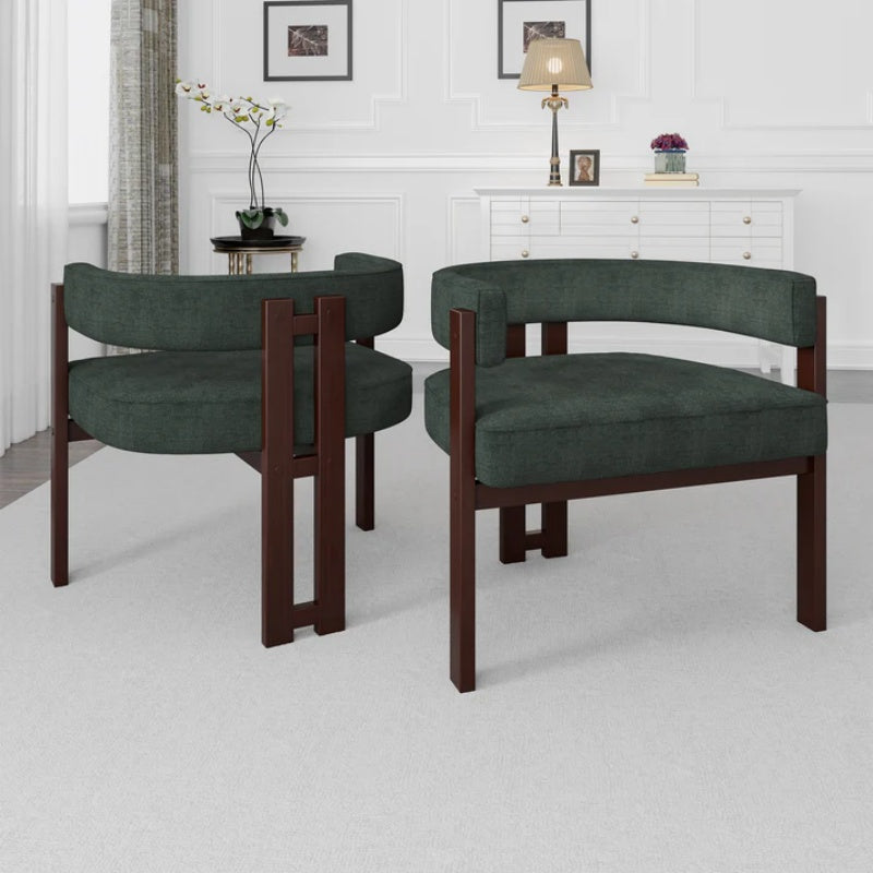 Modern Accent Chair Teddy Upholstered Armchair with Open Back 3 Legs Barrel Dining Chair Comfy Side Chair Set of 2 Emerald-海智集-Default-