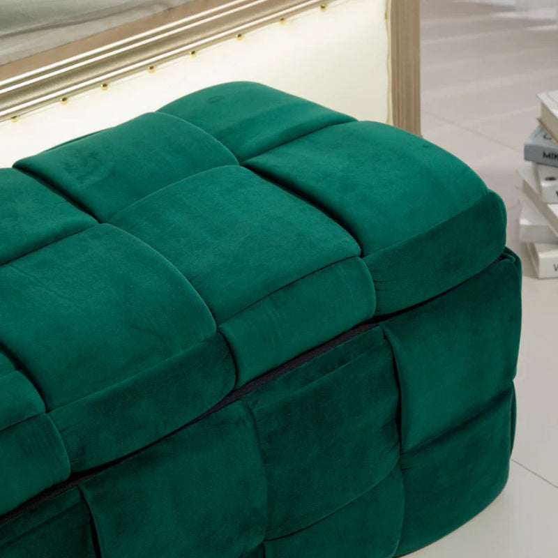 Green Upholstered Fabric Storage Ottoman Bench with Safety Hinge for Living Room & Bedroom-海智集-Default-