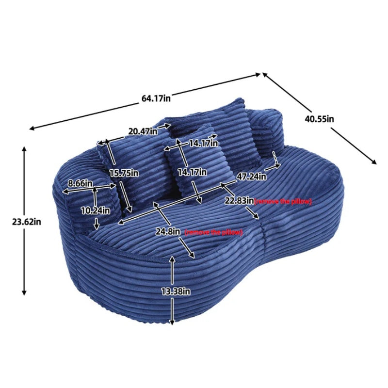 Bean Bag Sofa Lazy Sofa Durable Comfort Lounger High Back Chair for Adults and Kids, Indoor & Outdoor, Navy Corduroy-海智集-Default-