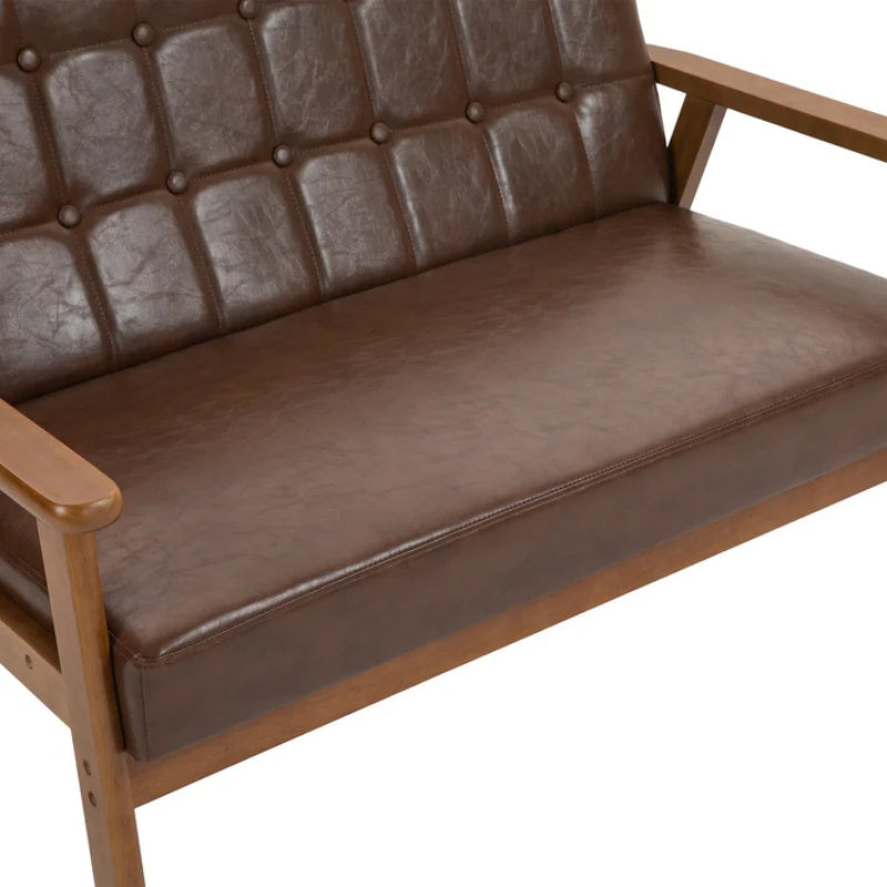 COOLMORE Mid-Century Modern Solid Loveseat Sofa Upholstered Pu Leather Loveseat, 2-Seat Upholstered Loveseat Sofa Modern Couch-海智集-Default-