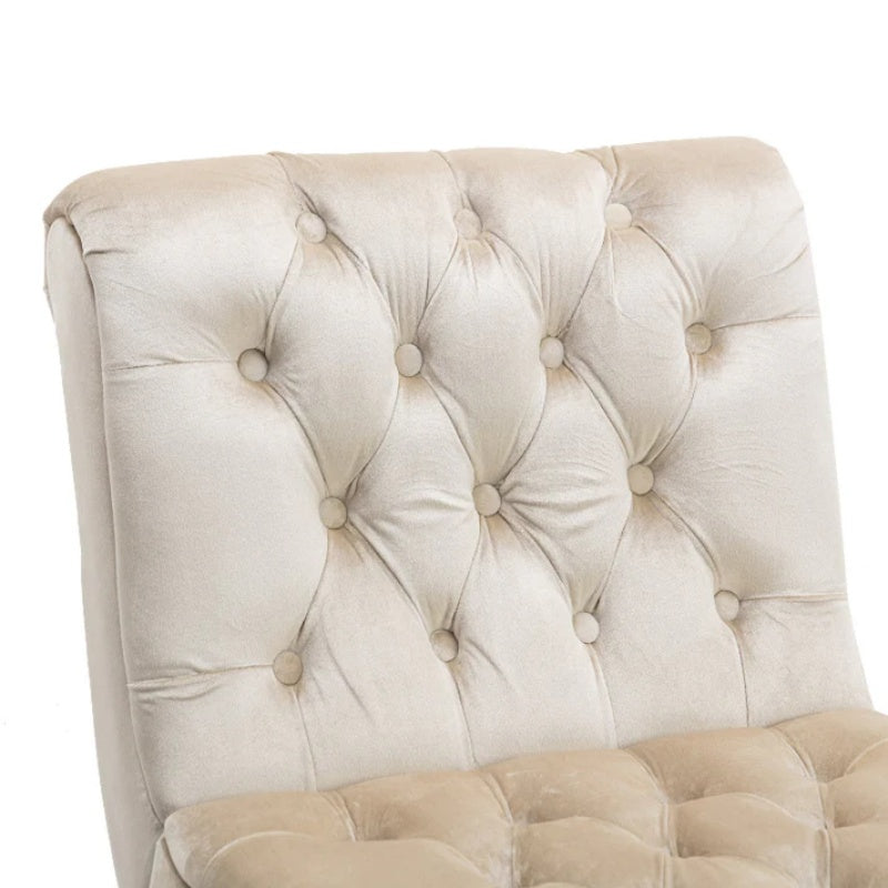 COOLMORE Modern Velvet Armless Accent Living Room Chair / Leisure Chair,Upholstered Fabric Button Comfortable Chair with Wooden Legs for Bedroom, Living Room, Office (Beige Velvet)-海智集-Default-