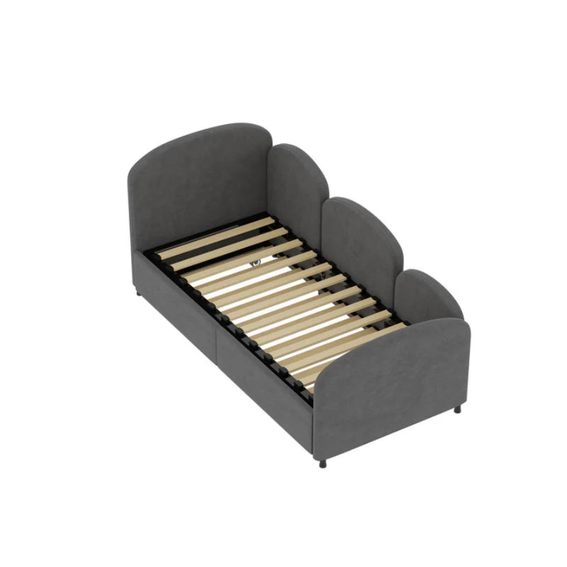 Modern Twin Size Velvet Upholstered Daybed with Additional Bed Frame, Dark Gray, Solid Wood Structure-海智集-Default-