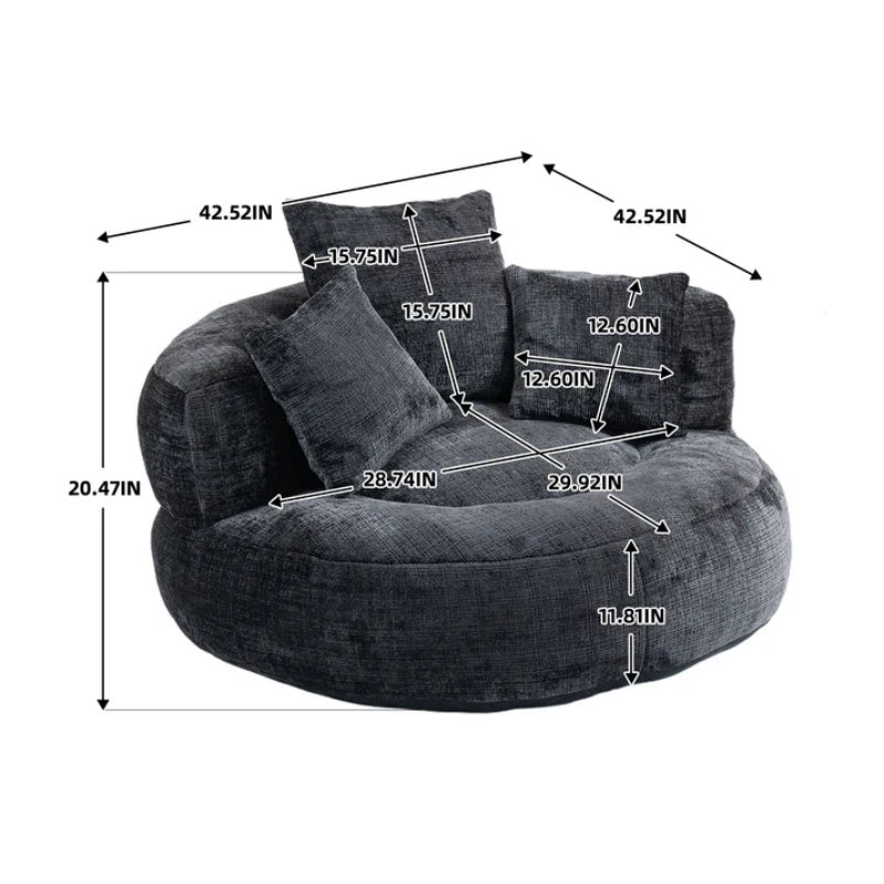 Lazy Sofa Durable Comfort Lounger High Back Bean Bag Chair Couch with Three Pillows, Black Chenille, 42.52 x 42.52 x 20.47 inches-海智集-Default-